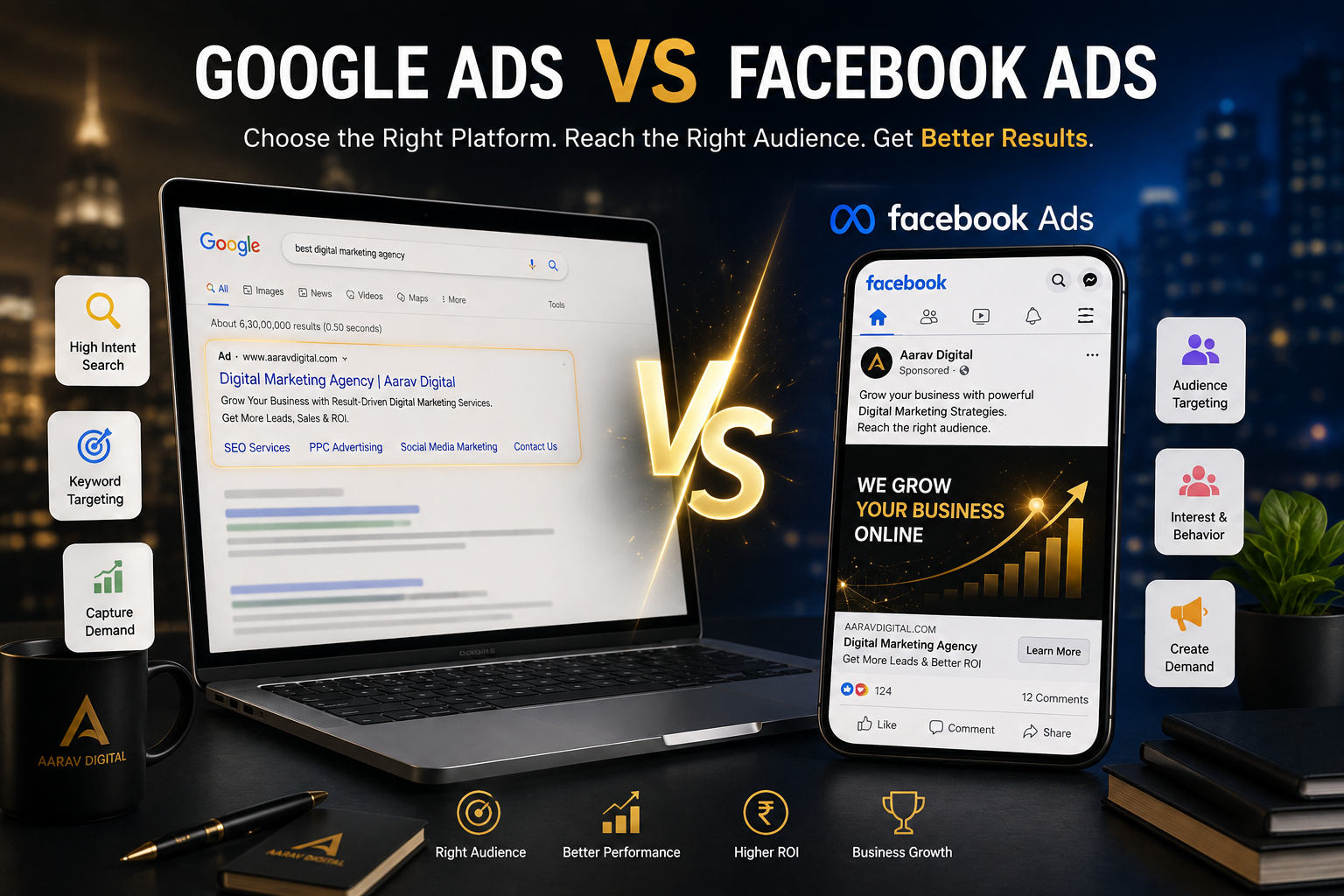 Google Ads versus Facebook Ads comparison for digital advertising
